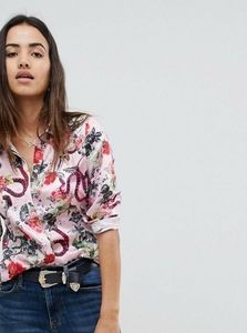 Asos pink floral snake satin shirt